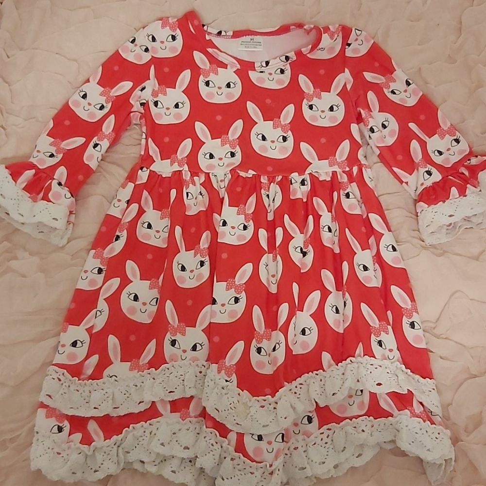 Hot pink lace ruffle bunny dress 3-4